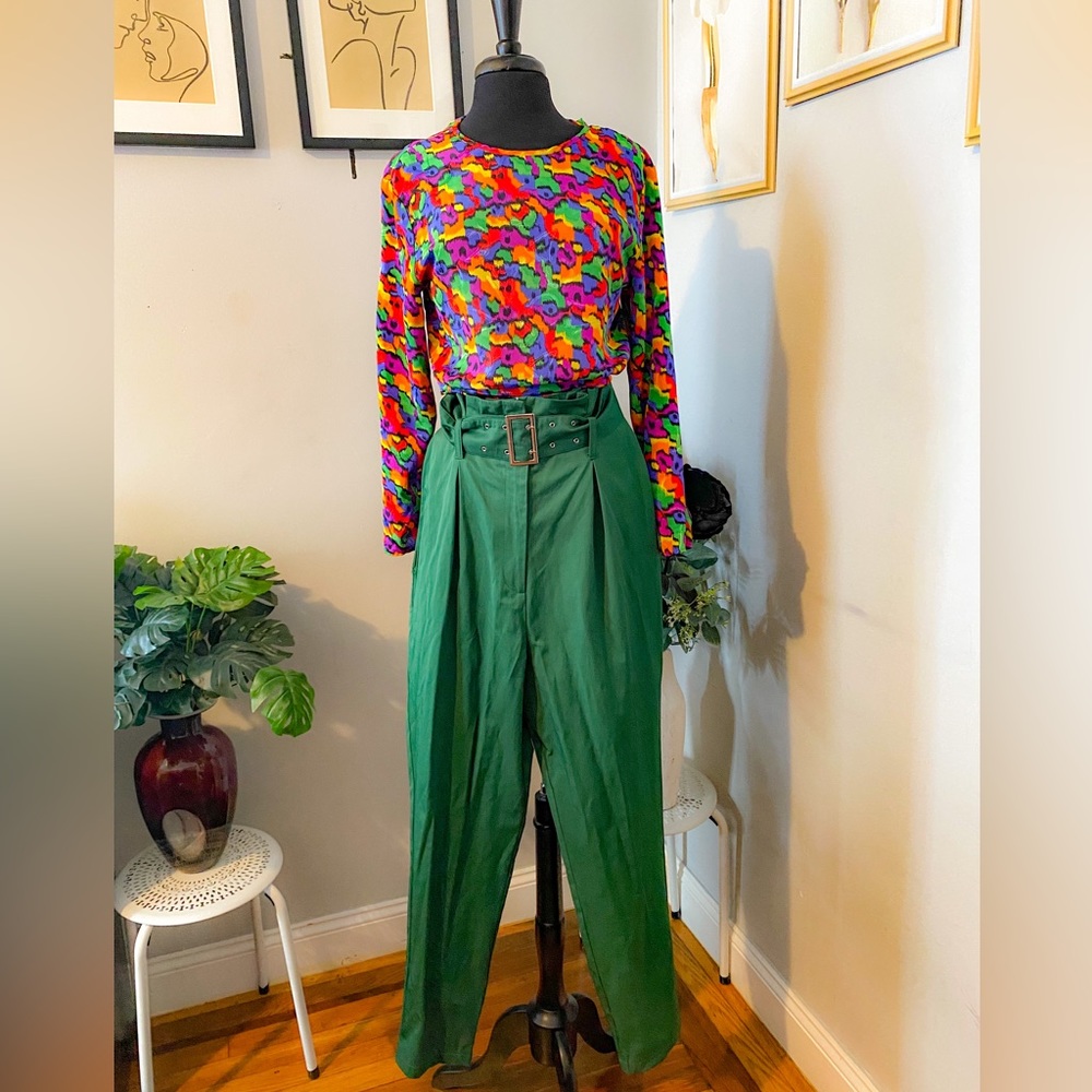 Green paper bag high waist pants